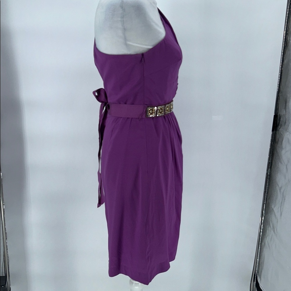 Trina Turk LaRoux Violet Purple Silk One Shoulder Mini Sheath Dress Ruffle 6 - Picture 6 of 15